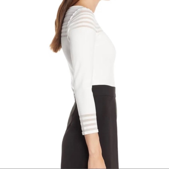 Eliza J Ivory Mesh Insert 3/4 Sleeves Knit Top- New With Tag - Size Medium - Picture 3 of 14